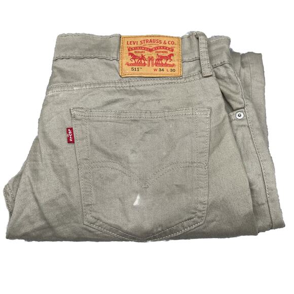 Levi Pants Strauss Mens 34x30 KhakiBeige 511Straight Leg Uniform Work Classicore - Picture 6 of 10